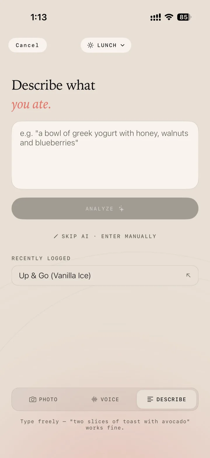 Mei — Meals screen